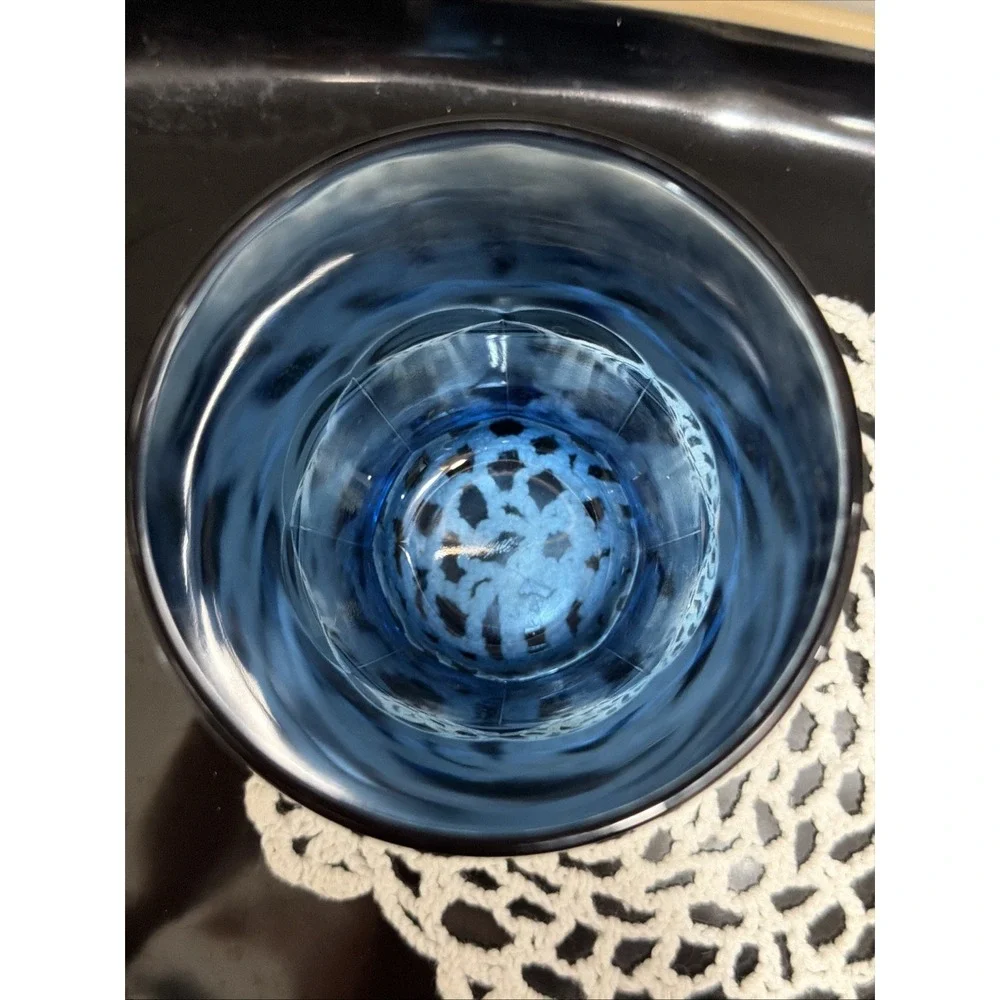 VTG Libby Crissa Boston Cobalt Blue 8 Panel Drinking Glasses‎ 12 Oz 5.25